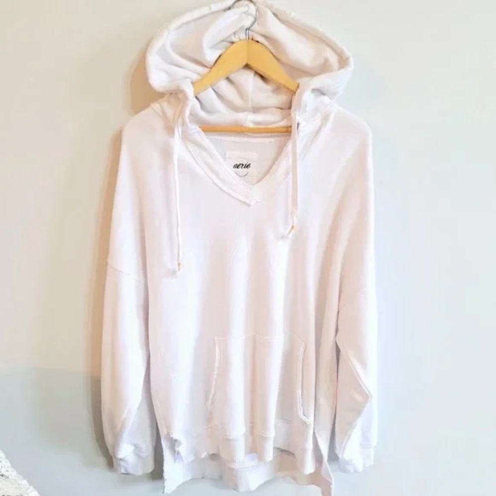 Aerie Oversized Distressed V-Neck Hoodie Size Medium